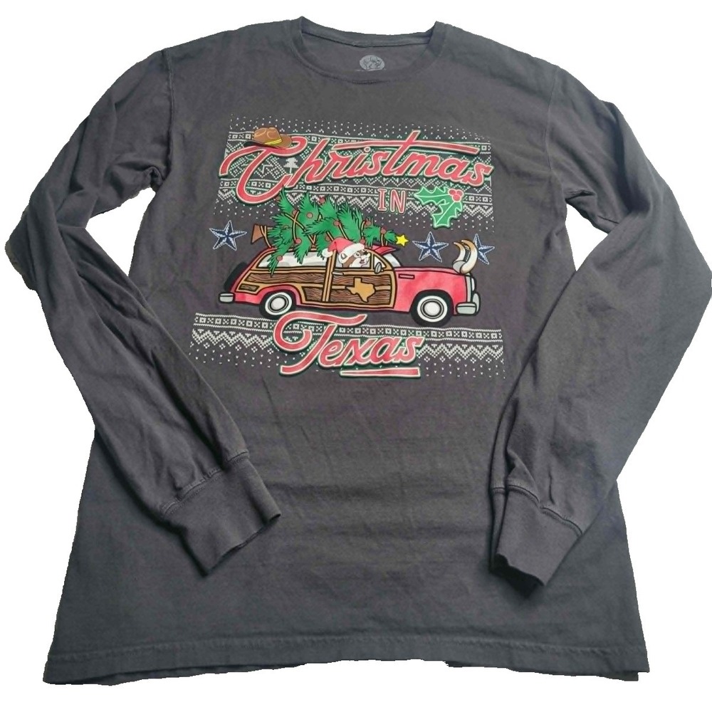 Bucee's Christmas in Texas Gray Long Sleeve T-Shirt Adult Small 100% Cotton‎